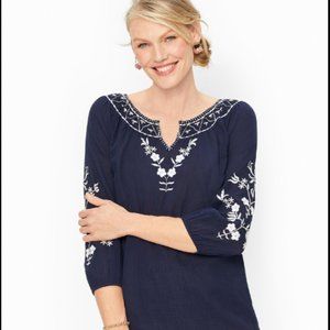 Talbots FLOWER EMBROIDERED GAUZE TOP Large Like New!